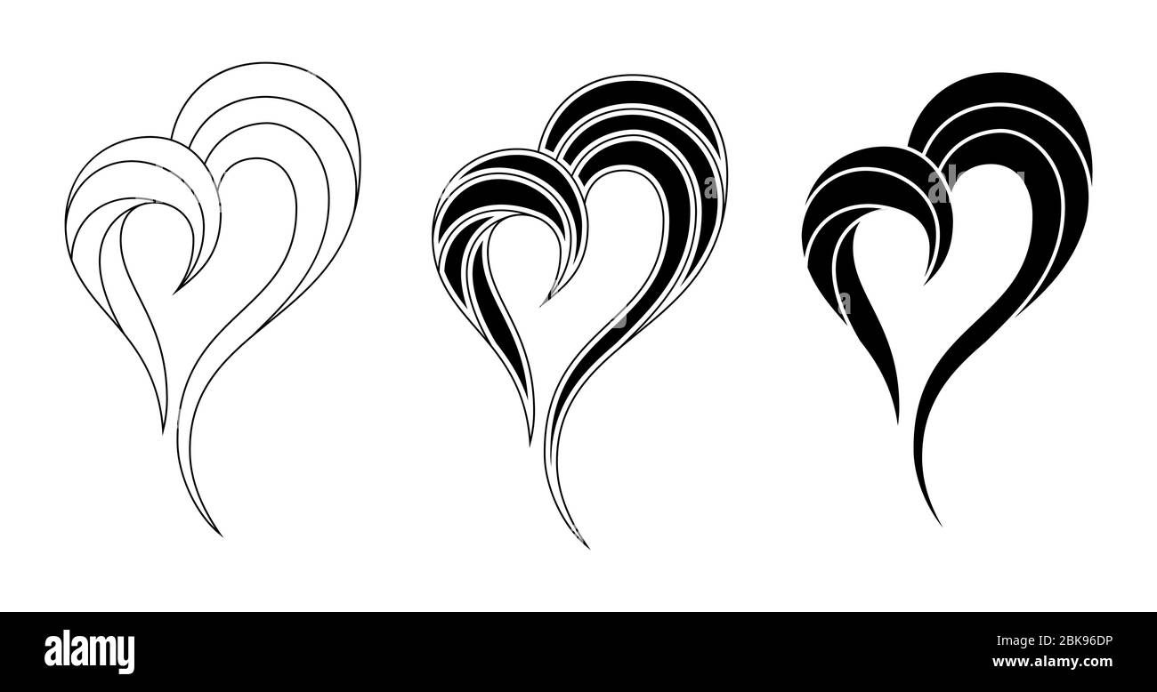 Set mit drei HerzLogos. Love Symbole, isoliert auf weißem Hintergrund