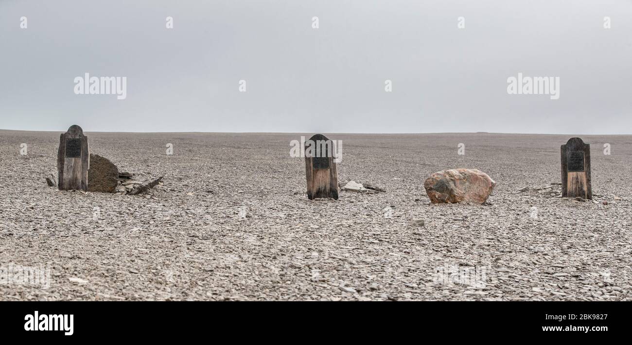 Panorama der Beechey Island Grabsteine Stockfoto