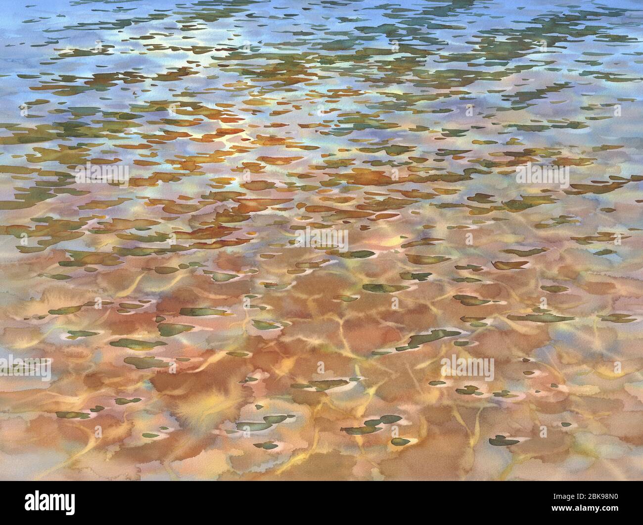 Sonnige Wasser mit transparenten Wellen Aquarell Hintergrund Stockfoto