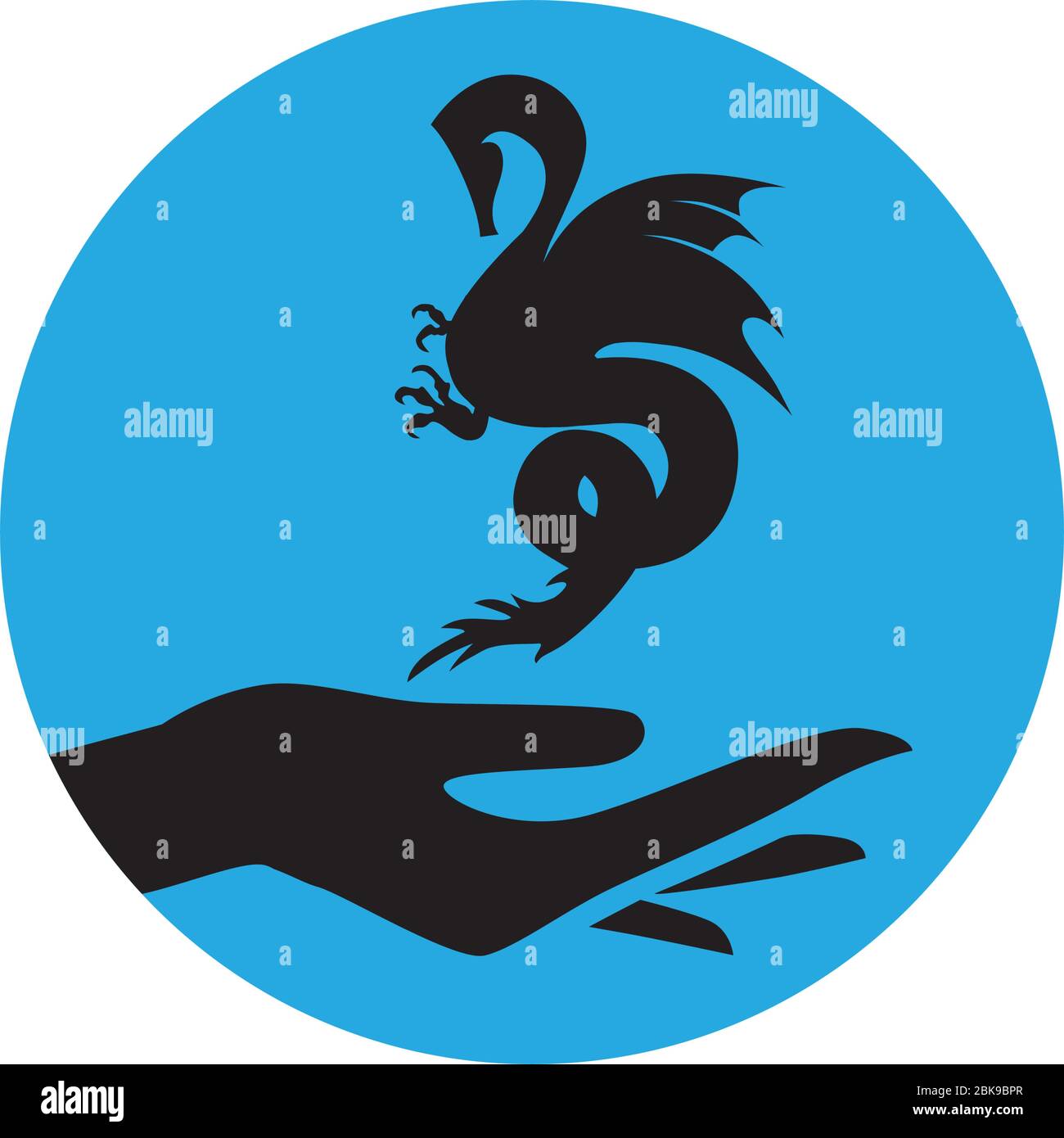 Abstrakte Hand hält kleinen Seedrachen Stock Vektor