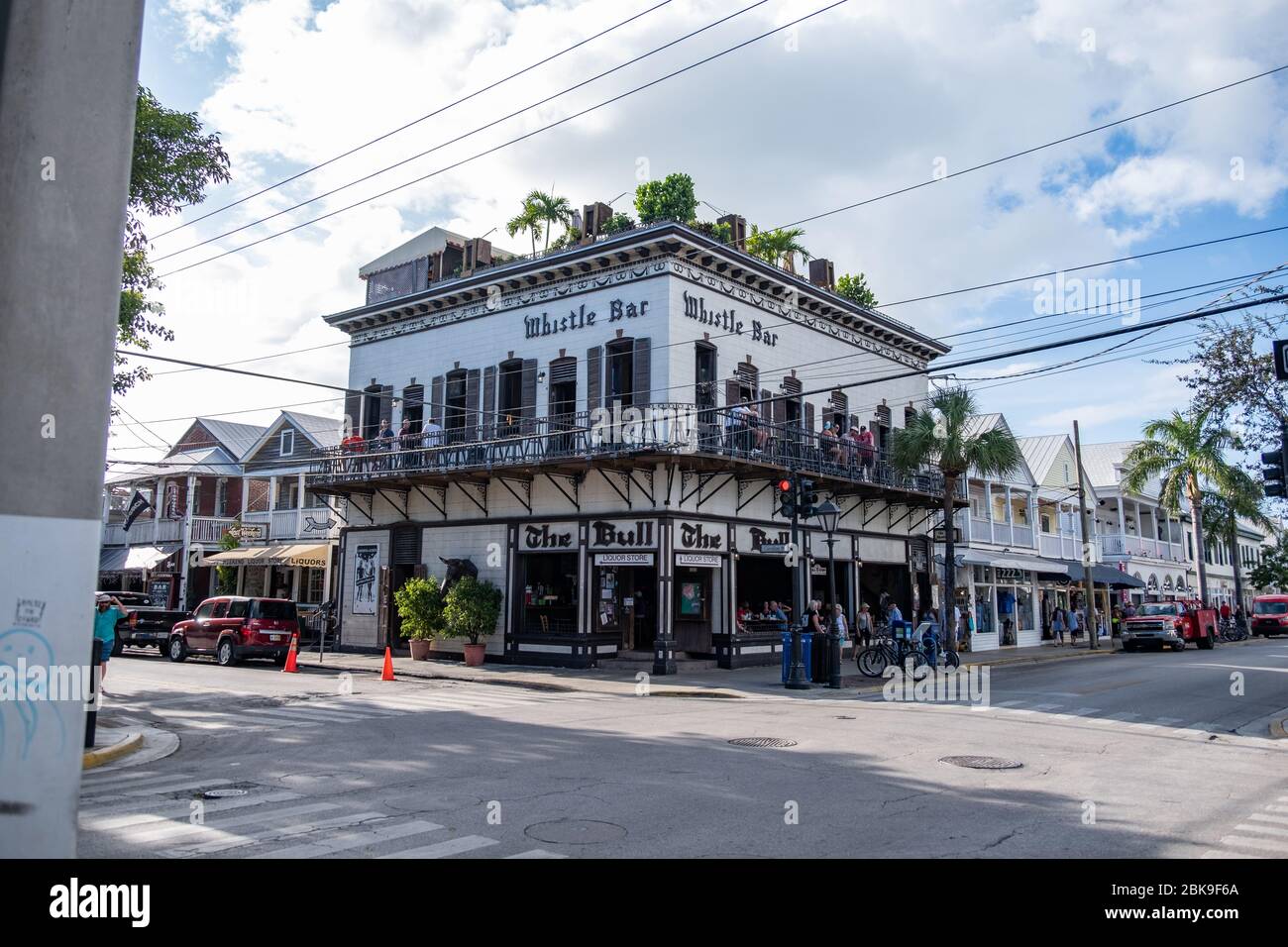 Key West, Florida, USA-7. November 2019: The Bull and Whistle Bar große lustige Bar mit Live-Musik an den meisten Tagen. Stockfoto