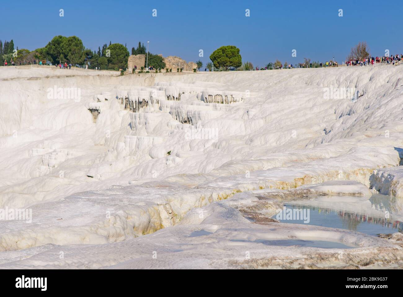 Travertin Terrassenformationen in Pamukkale (Baumwollburg), Denizli, Türkei Stockfoto