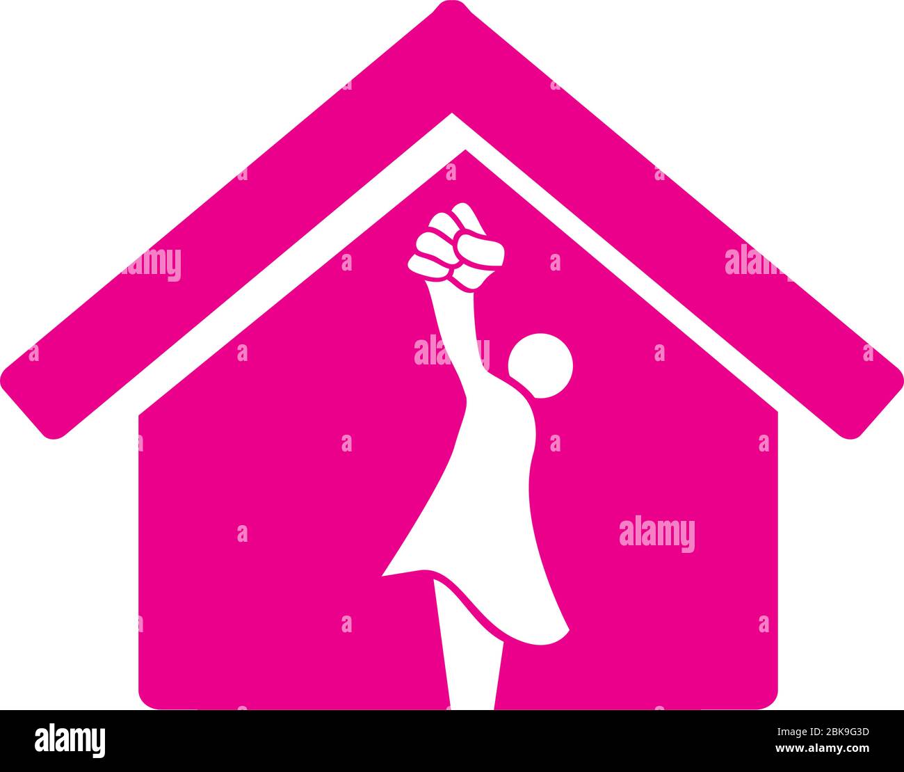 Abstrakte Frau mit erhobener Faust im pinken Haus, Vektor-Grafik-Design-Element Stock Vektor