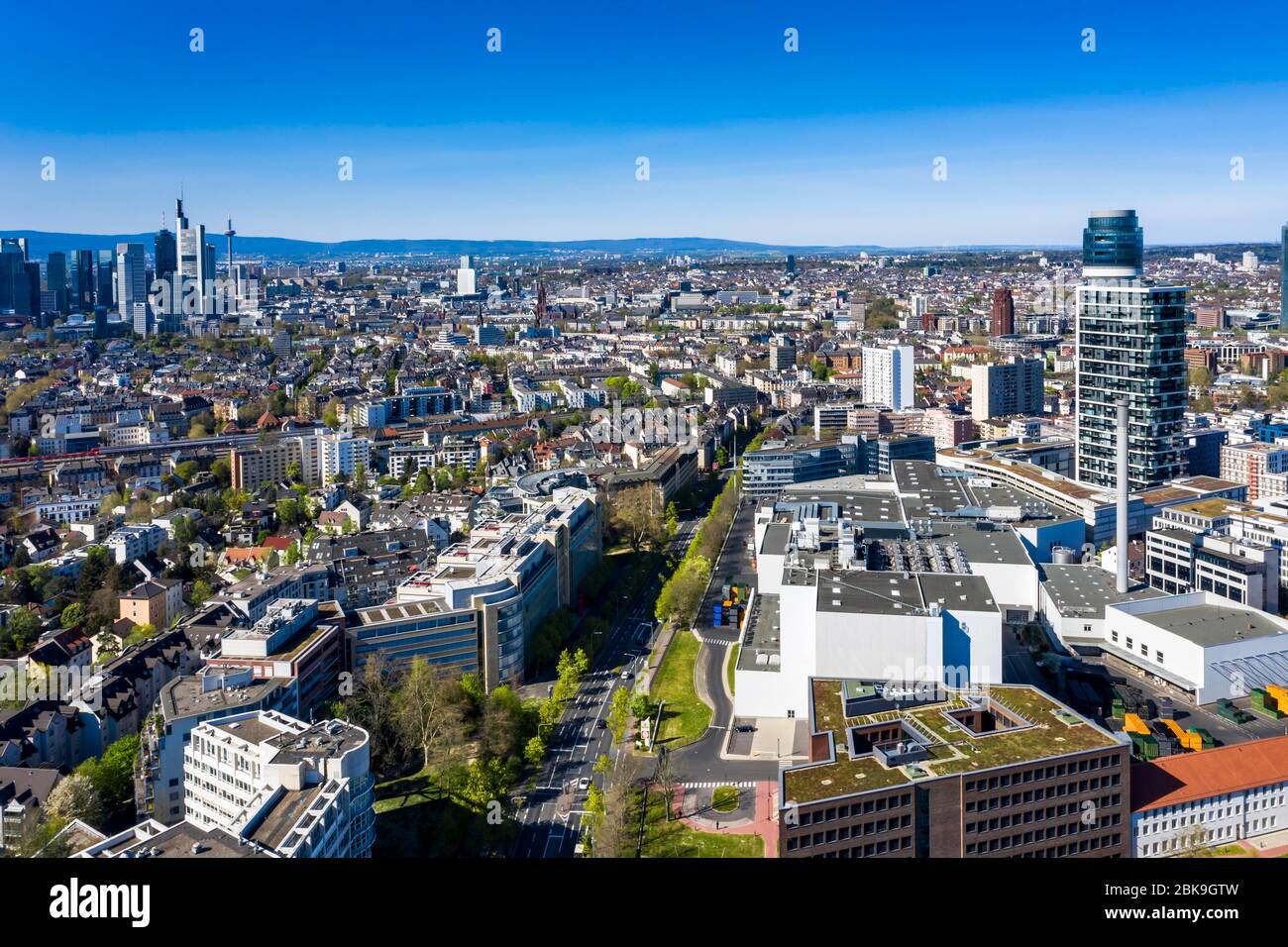 Luftaufnahme, Frankfurter Skyline, mit Henniger Tower, EZB, Commerzbank, Sachsenhausen, Hessen, Deutschland Stockfoto