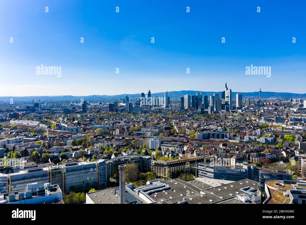 Luftaufnahme, Frankfurter Skyline, Commerzbank, Sachsenhausen, Hessen, Deutschland Stockfoto