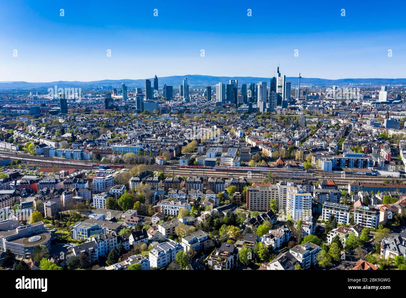 Luftaufnahme, Frankfurter Skyline, Commerzbank, Sachsenhausen, Hessen, Deutschland Stockfoto