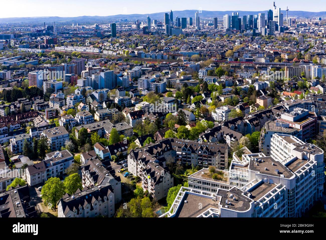 Luftaufnahme, Frankfurter Skyline, mit, Commerzbank, Sachsenhausen, Hessen, Deutschland Stockfoto