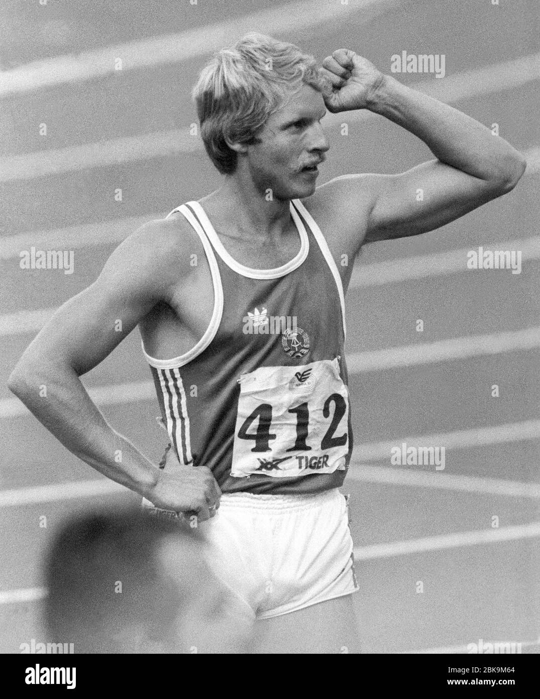 OLAF PRENZLER Ostdeutschland gewinnt 200 m bei der Europameisterschaft in Stuttgart 1986 Stockfoto