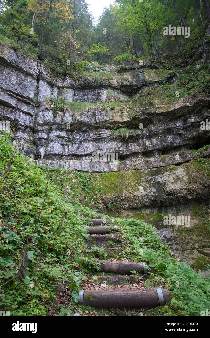 Canyon im Naturschutzgebiet Combe Grède im Berner Jura Stockfoto