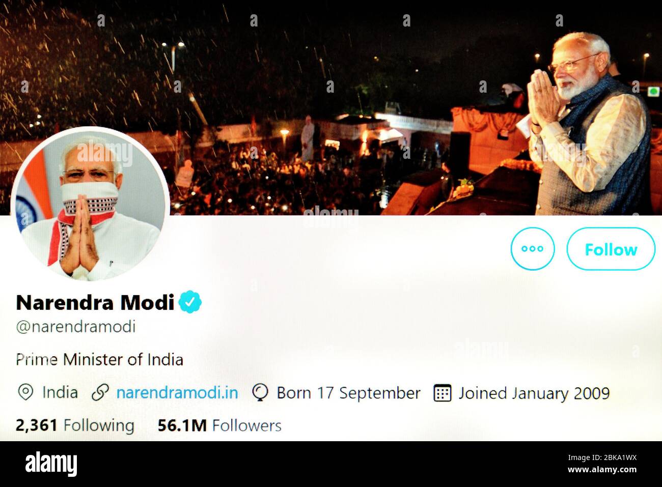 Twitter-Seite (Mai 2020): Narendra Modi, indischer Premierminister Stockfoto