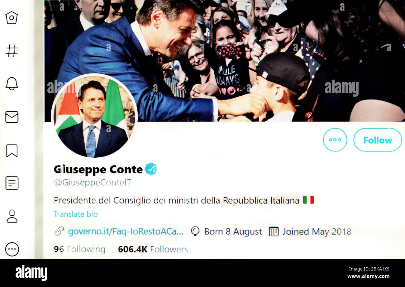 Twitter-Seite (Mai 2020) : Giuseppe Conte, italienischer Premierminister Stockfoto