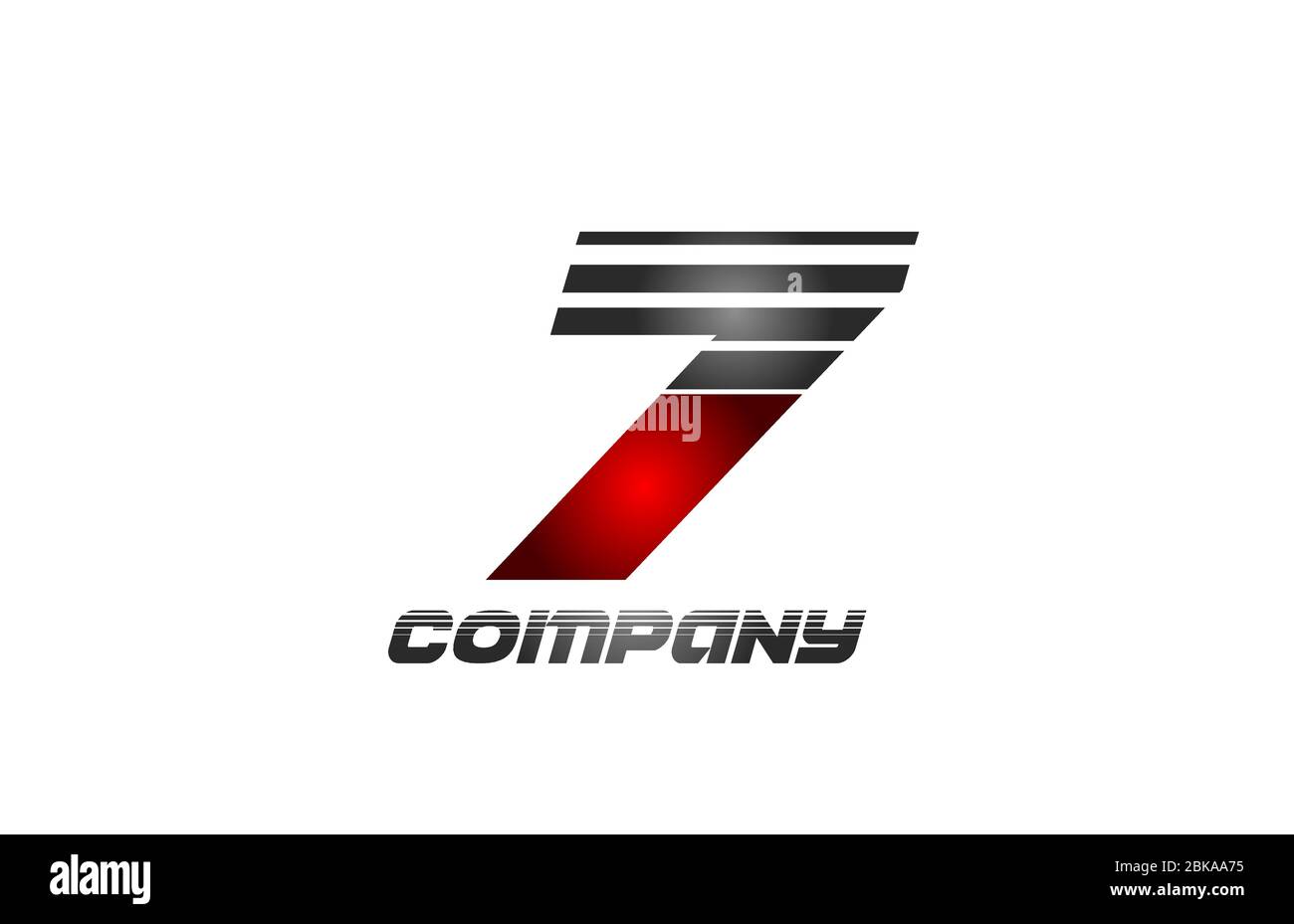 7 Logo-Icon-Design mit sieben Nummern in rot-grauer Farbverlaufsfarbe für Unternehmen und Unternehmen Stock Vektor