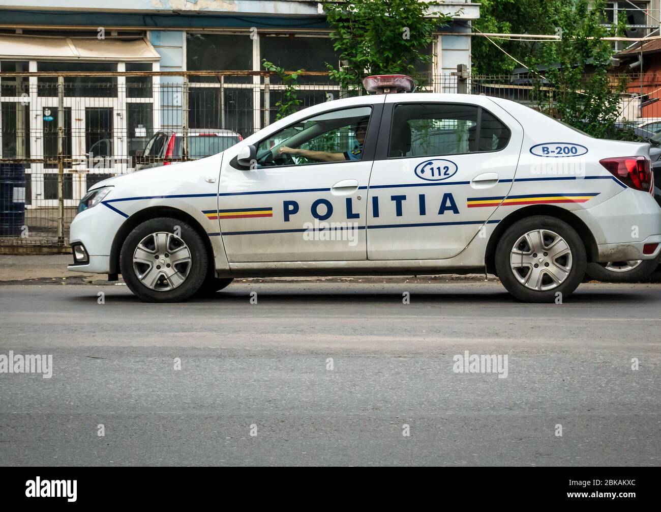 Bukarest/Rumänien - 05.01.2020: Polizeiauto auf der Straße. Rumänische Polizei patrouilliert. Stockfoto