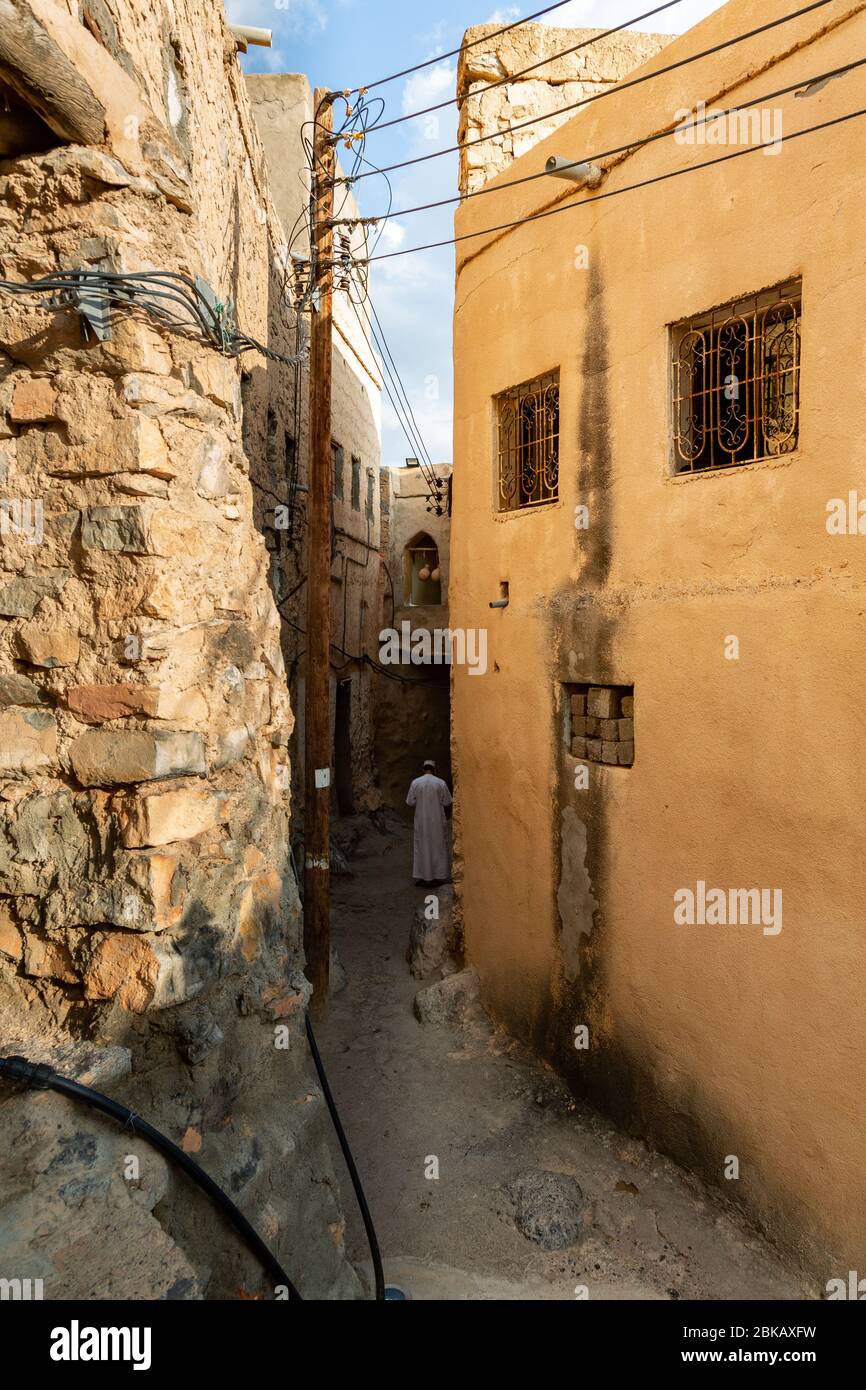 Omanische Gasse im historischen Misfat al Abriyeen, Oman Stockfoto