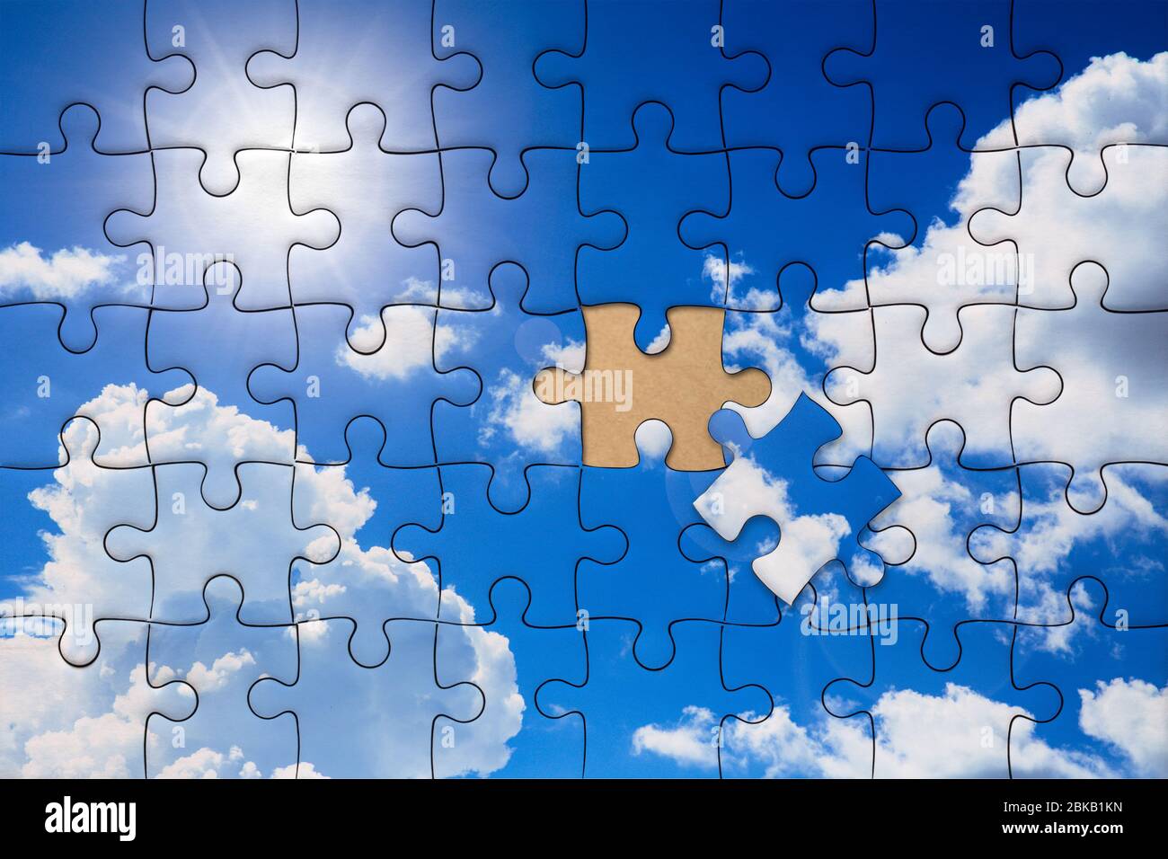 Clean Wolke Himmel Puzzle Overlay für einen wichtigen Teil zu machen gute Umwelt Konzept. Stockfoto