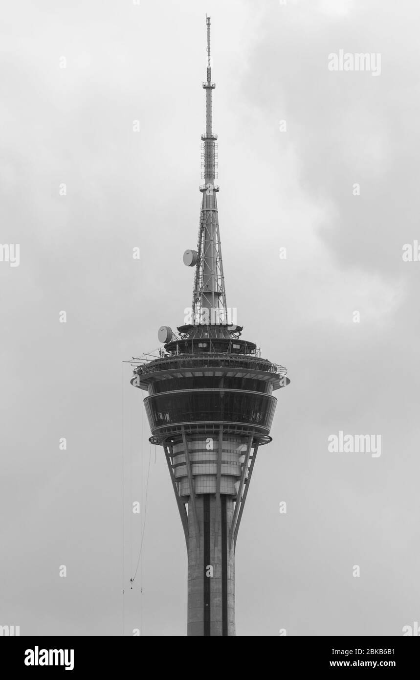 Macau Tower Convention and Entertainment Center in SE, Macau, China. Es ist 338 Meter groß Beobachtung, Unterhaltung, Telekommunikation und Rundfunk Stockfoto