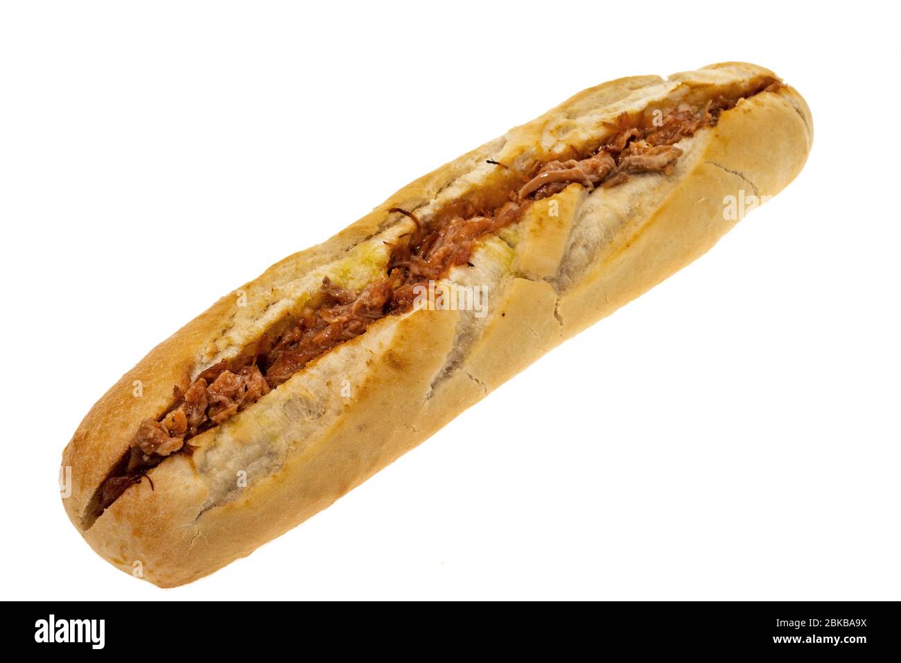 Ein Pulled Schweinefleisch Sub Sandwich - weißer Hintergrund Stockfoto