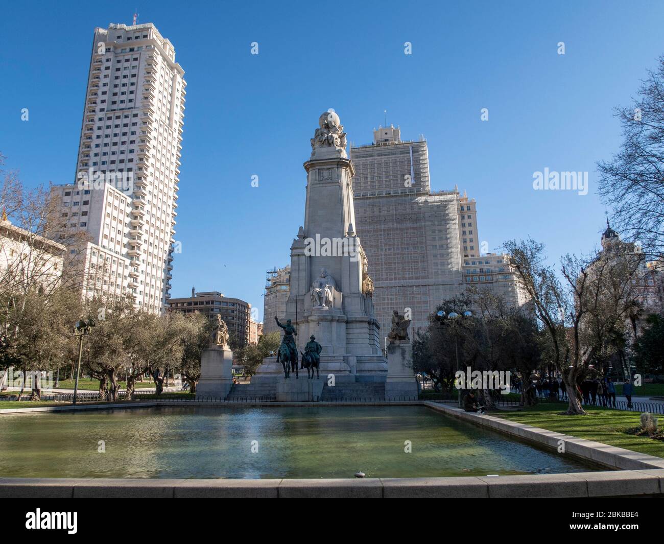 Denkmal für Miguel de Cervantes in Madrid, Spanien, Europa Stockfoto