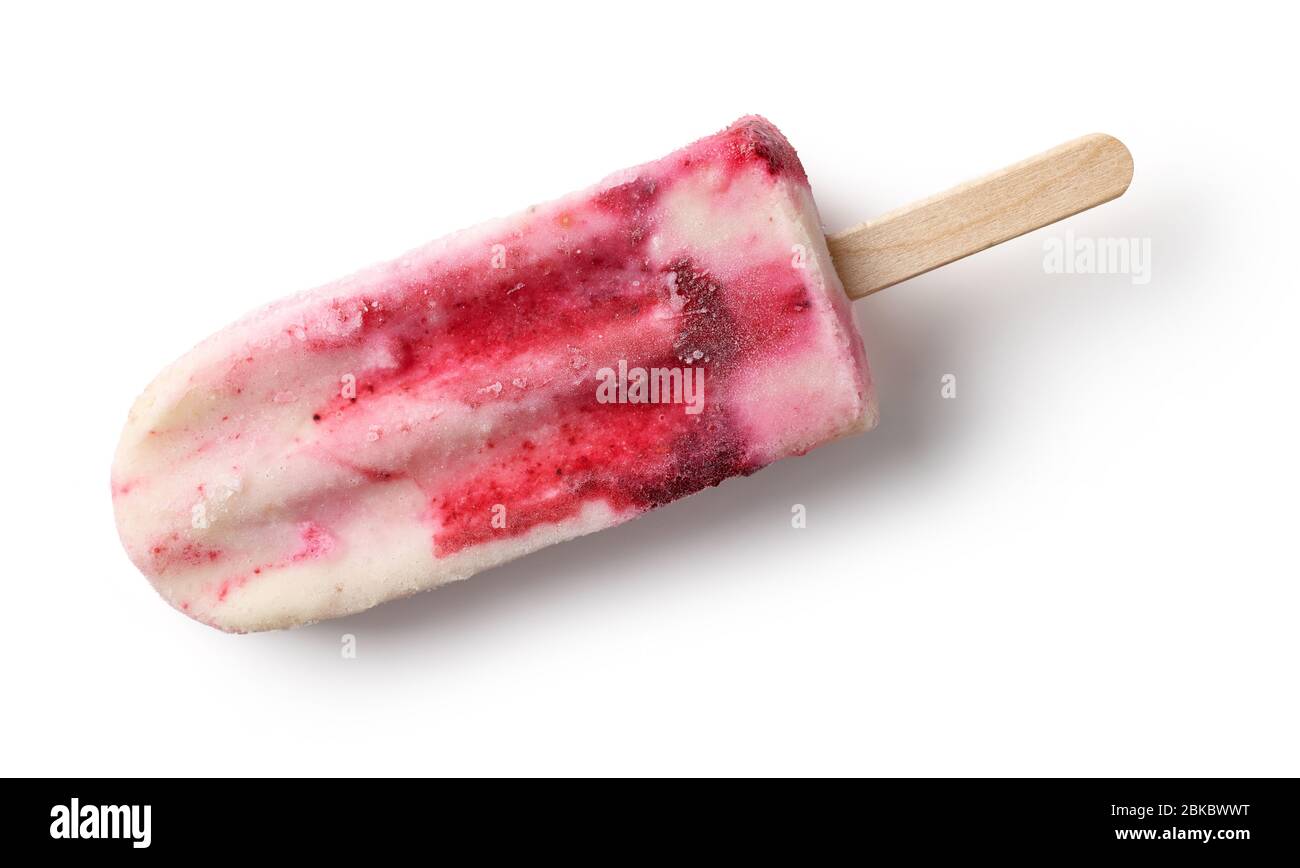 Gesundes Bio-Obst Eis auf weißem Hintergrund isoliert, Draufsicht Stockfoto