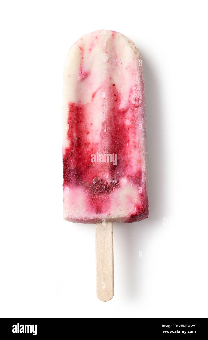Gesundes Bio-Obst Eis auf weißem Hintergrund isoliert, Draufsicht Stockfoto