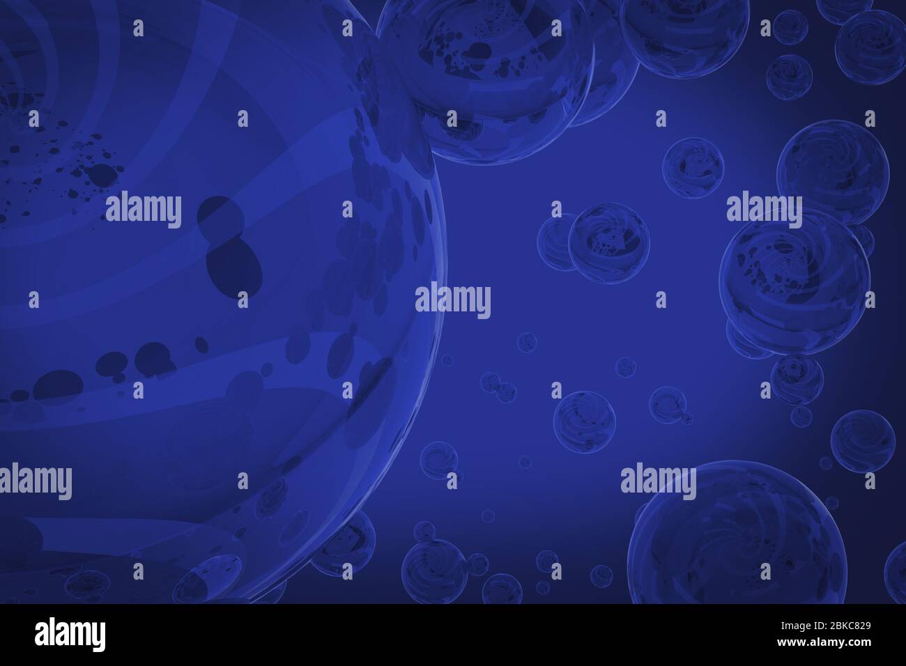 Konzept Mit Wasserhintergrund. Dunkelblaue Blasen Hintergrund 3D gerenderten Illustration. Stockfoto