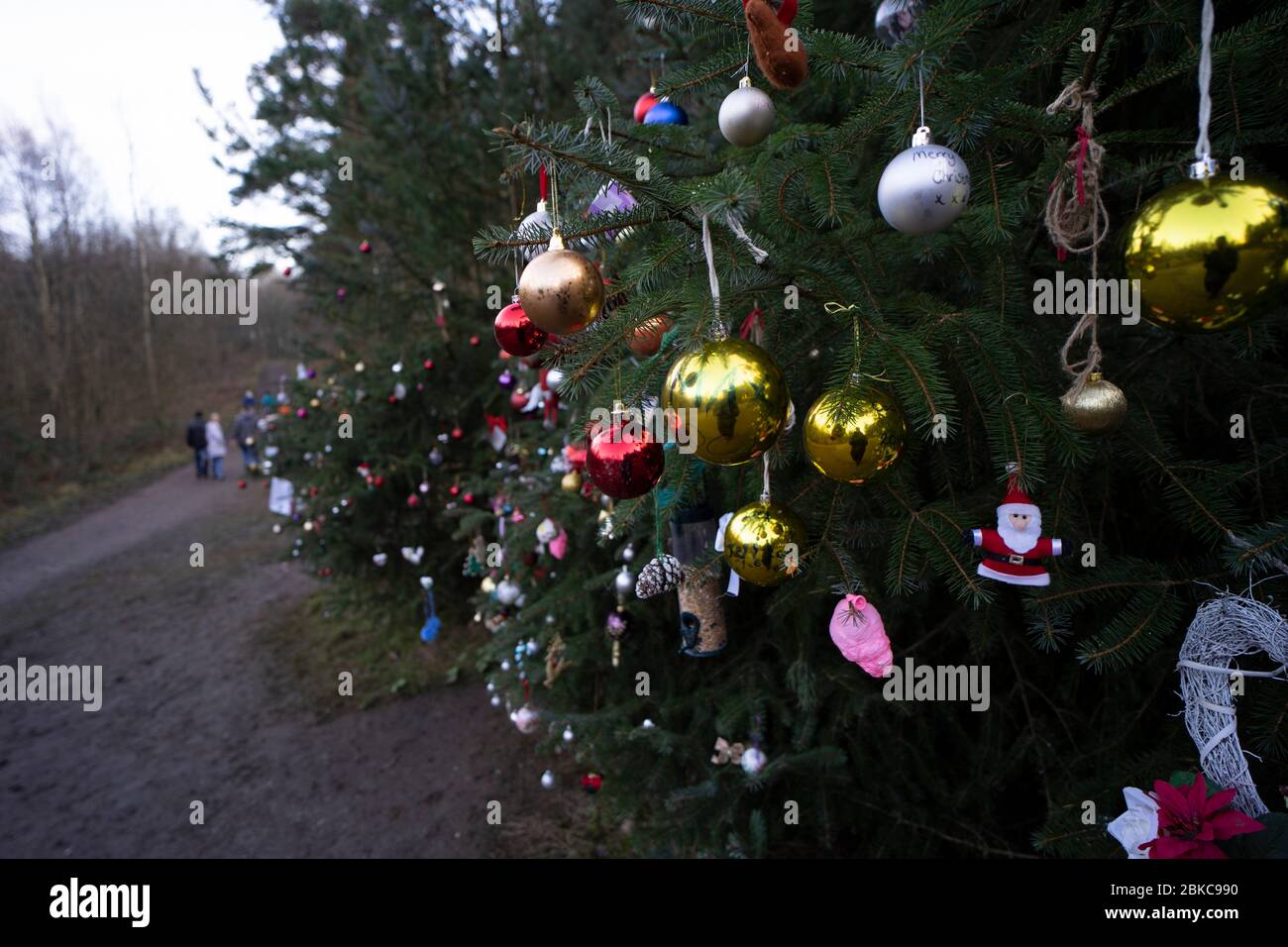 Weihnachtsbaum mit Bauble-Dekor - Yorkshire, England, UK Stockfoto