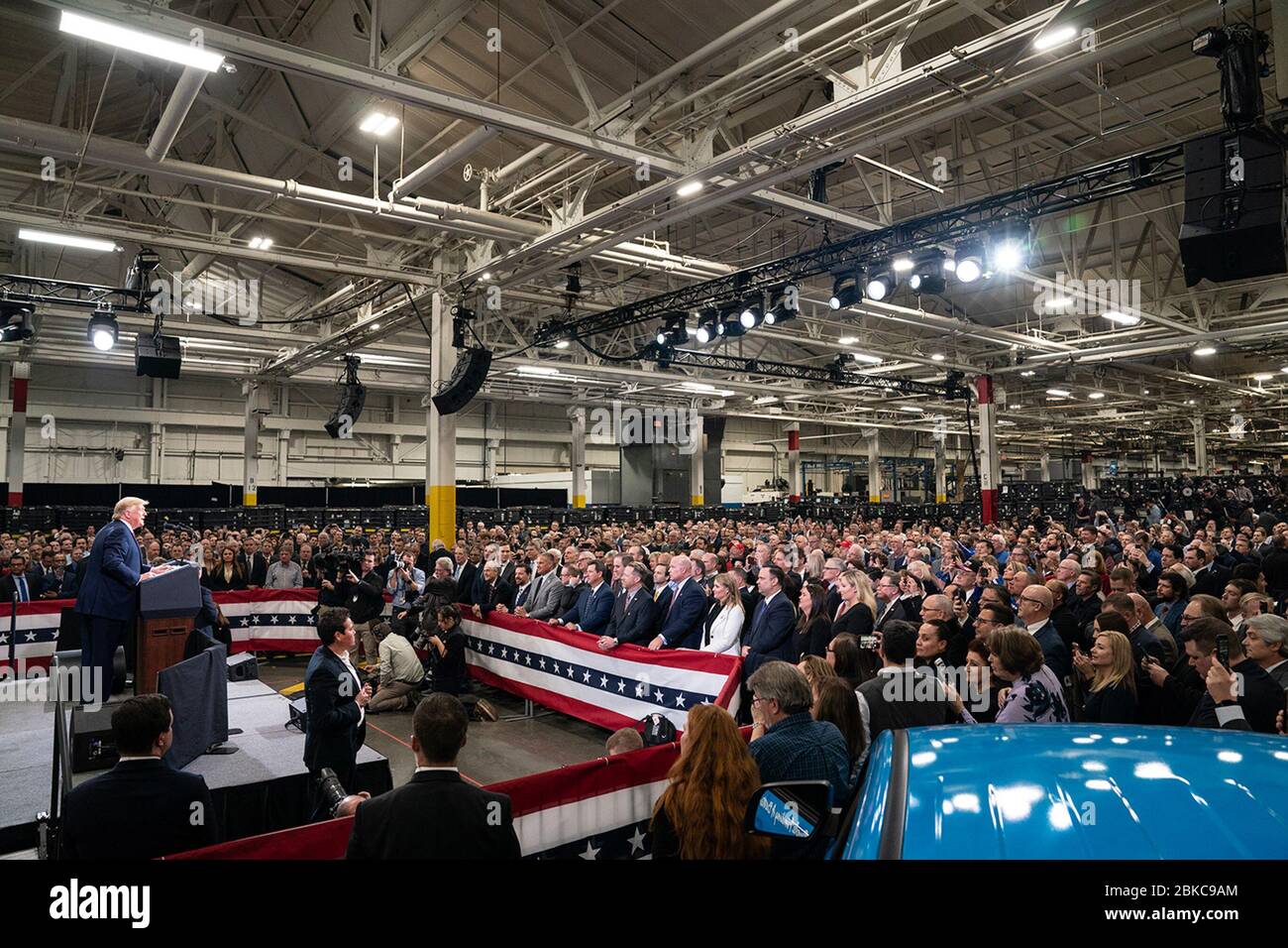 Präsident Donald J. Trump besucht Michigan, um eine öffentliche Rede zu halten, mit Unterstützern zu sprechen und wichtige politische Fragen zu diskutieren. Stockfoto