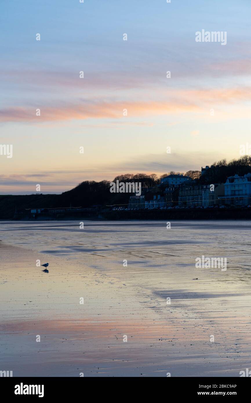 Sonnenuntergang am Filey Beach - Filey, Yorkshire, Großbritannien Stockfoto