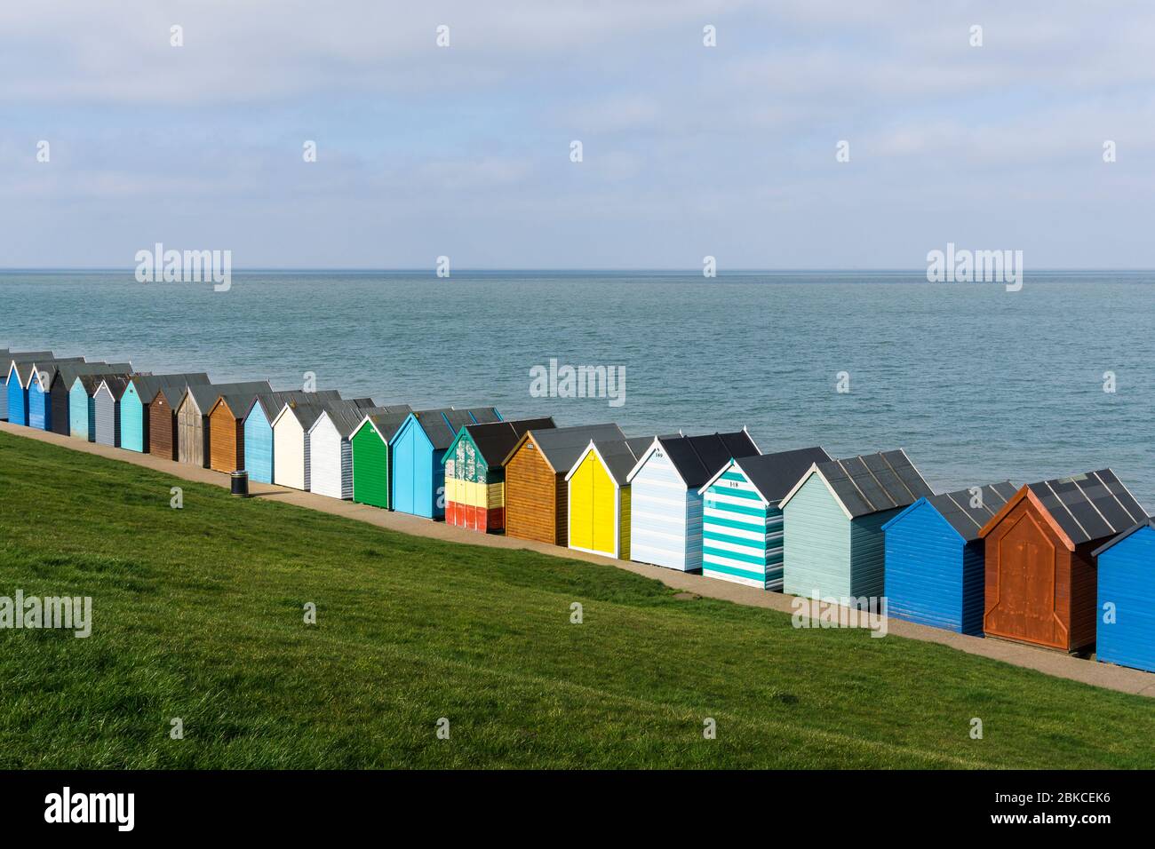 Strand Hütten von Herne Bay, Kent, Großbritannien Stockfoto