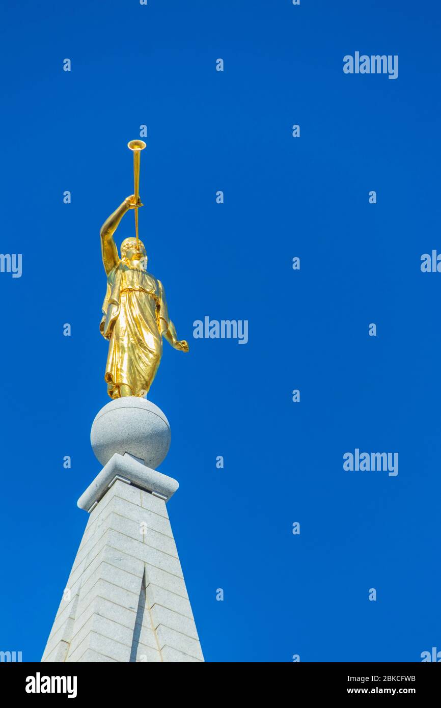 Salt Lake City LDS Tempel am Tempelplatz. Dieser Tempel brauchte 40 Jahre, um in den 1800er Jahren von der Kirche Jesu Christi der Heiligen der Letzten Tage zu bauen. Stockfoto