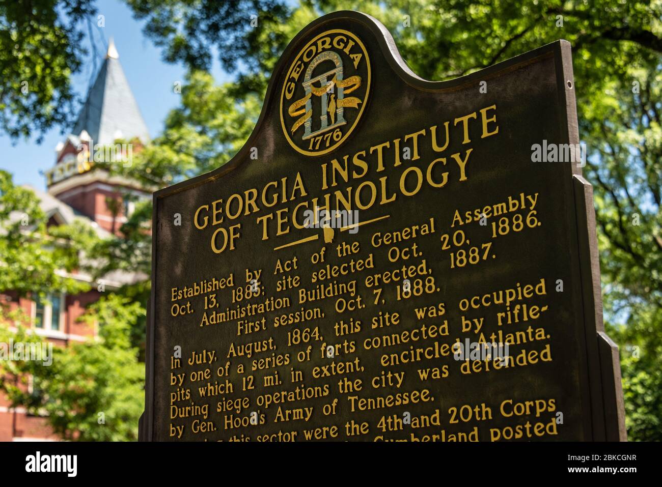 Georgia Institute of Technology historische Markierung auf dem Campus von Georgia Tech in Atlanta, Georgia. (USA) Stockfoto