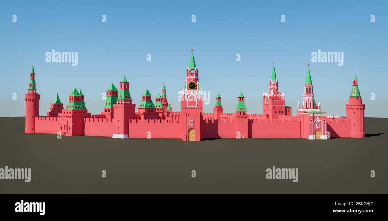 Panoramablick auf den Moskauer Kreml vom Roten Platz - 3d-Darstellung Stockfoto