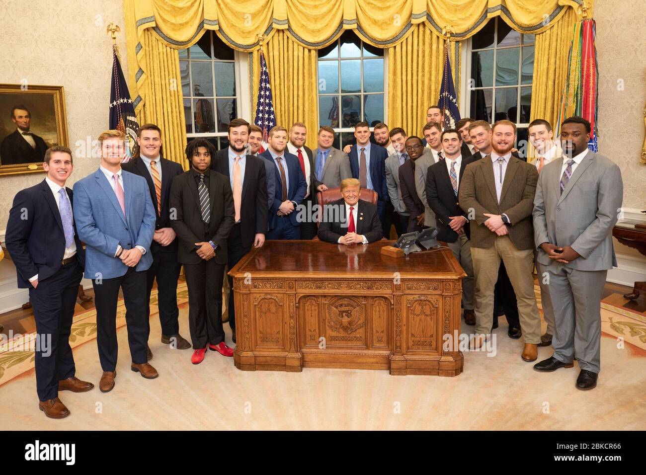 Am 14. Januar 2019 traf sich Präsident Donald J. Trump mit Spielern der 2018 NCAA College Football National Champions, den Clemson Tigers, im Oval Office. Die Mannschaft wurde für ihren Meisterschaftssieg geehrt. Stockfoto