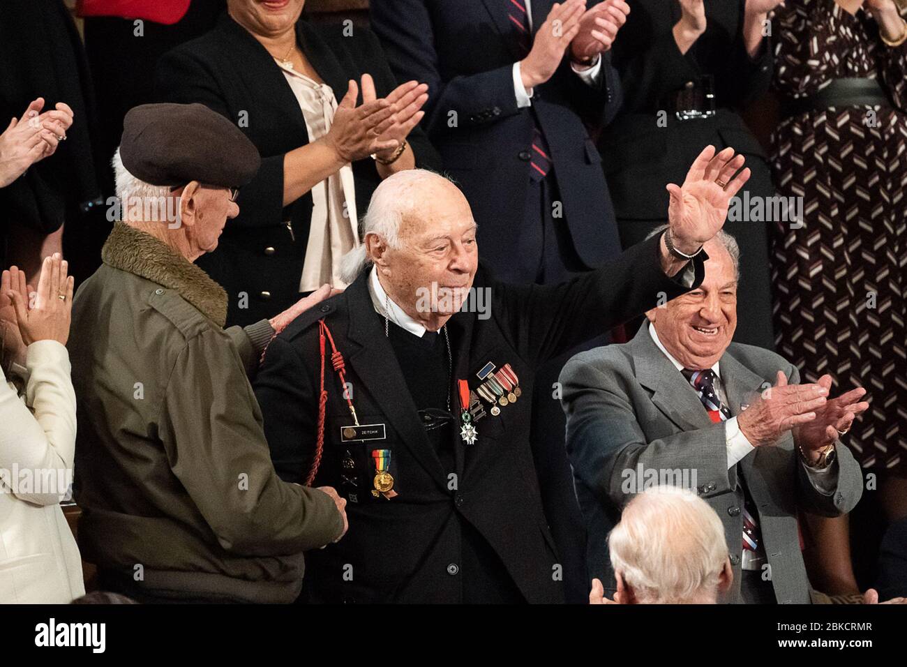 Während der State of the Union Address 2019 am 5. Februar wurden der Holocaust-Überlebende Joshua Kaufman und die D-Day-Veteranen Herman Zeitchik und Irving locker in Washington für ihren mutigen Dienst während des Zweiten Weltkriegs geehrt Stockfoto