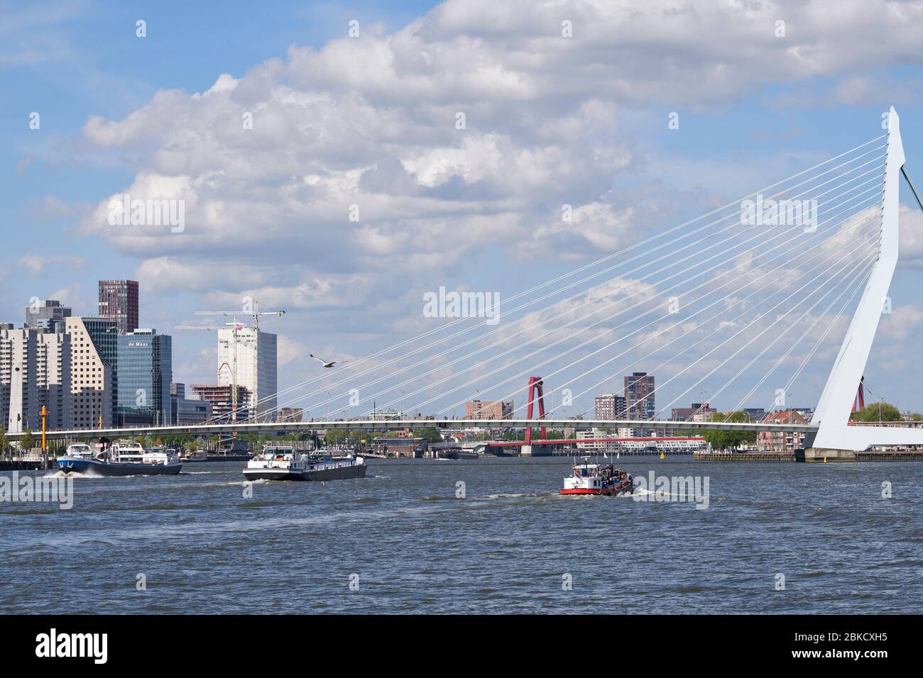 Navigation auf dem Nieuwe Waterweg in Rotterdam in der Nähe des Erasmusbrug. Stockfoto