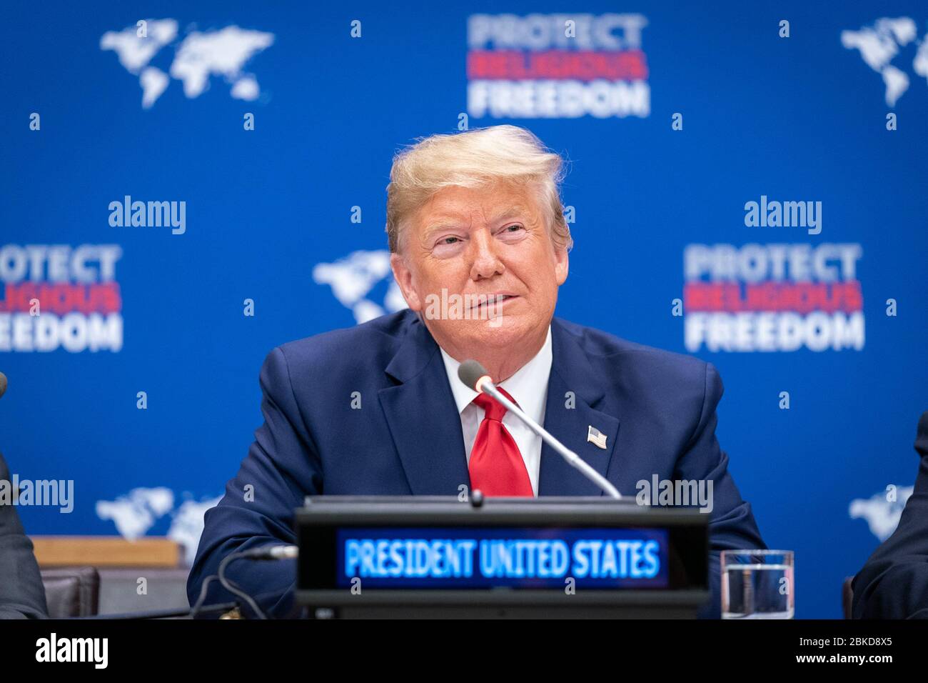 Präsident Donald J. Trump hält seine Ausführungen bei einer Veranstaltung der Vereinten Nationen über Religionsfreiheit am Montag, den 23. September 2019, im Hauptsitz der Vereinten Nationen in New York City. #UNGA Stockfoto