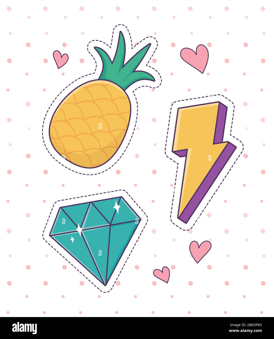 Ananas Diamant Thunderbolt Patch Mode Abzeichen Aufkleber Dekoration Symbol Vektor Illustration Stock Vektor