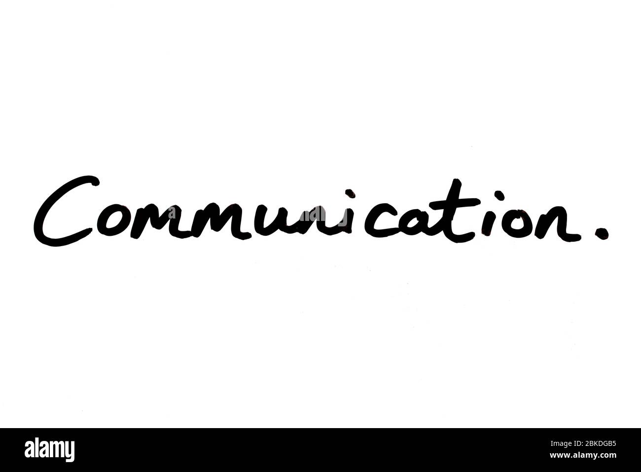 Kommunikation handschriftlich auf weißem Hintergrund. Stockfoto