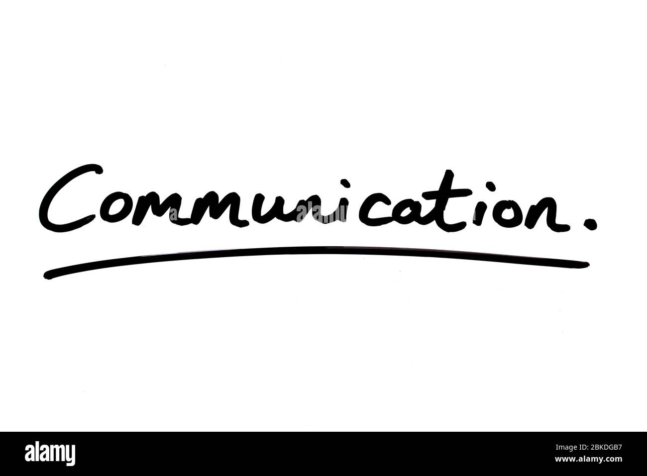Kommunikation handschriftlich auf weißem Hintergrund. Stockfoto