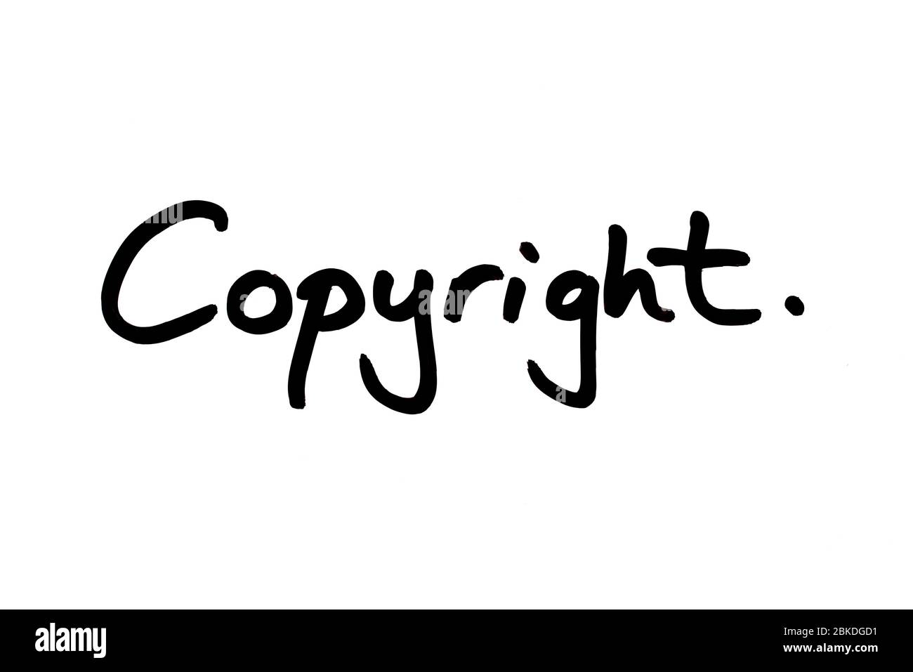 Copyright handgeschrieben auf weißem Hintergrund. Stockfoto