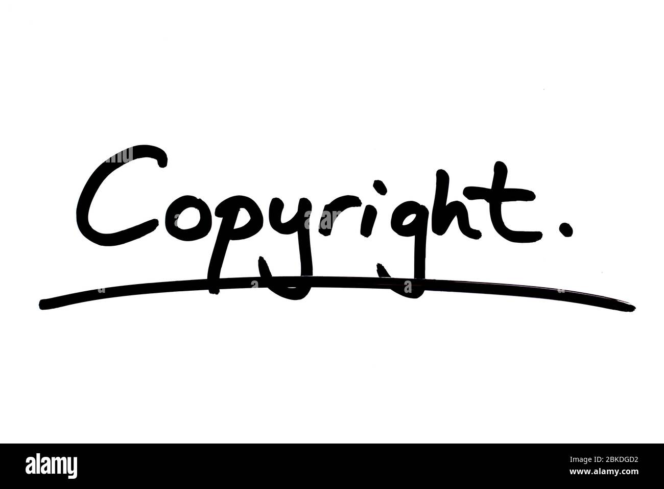 Copyright handgeschrieben auf weißem Hintergrund. Stockfoto