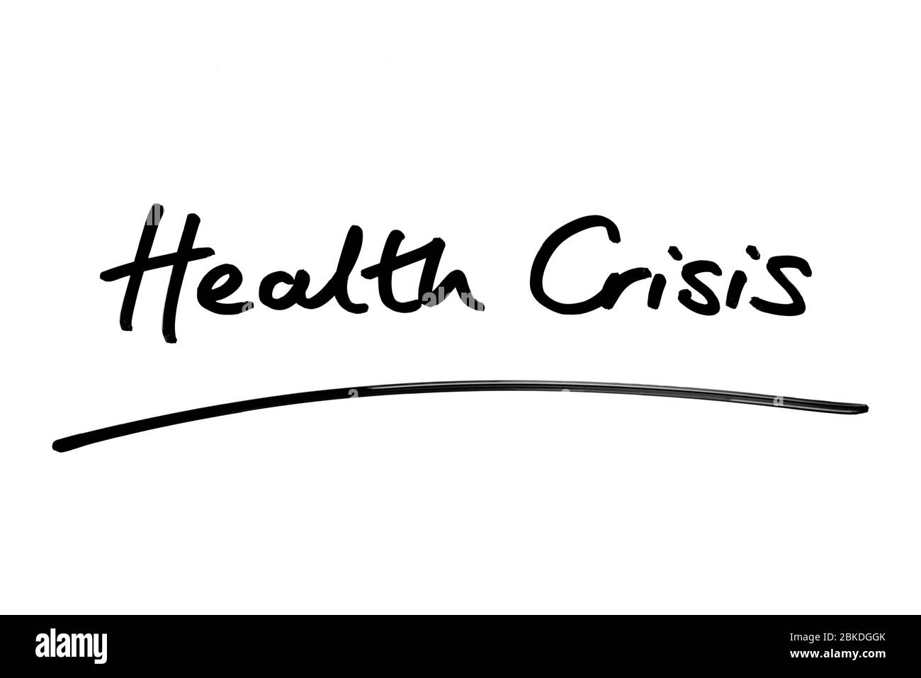 Gesundheitskrise handschriftlich auf weißem Hintergrund. Stockfoto