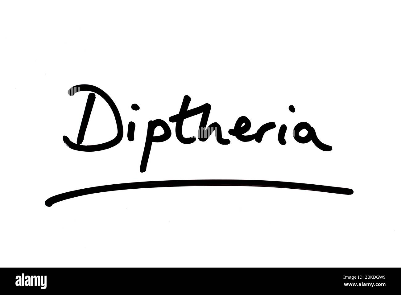 Diptheria handgeschrieben auf weißem Hintergrund. Stockfoto