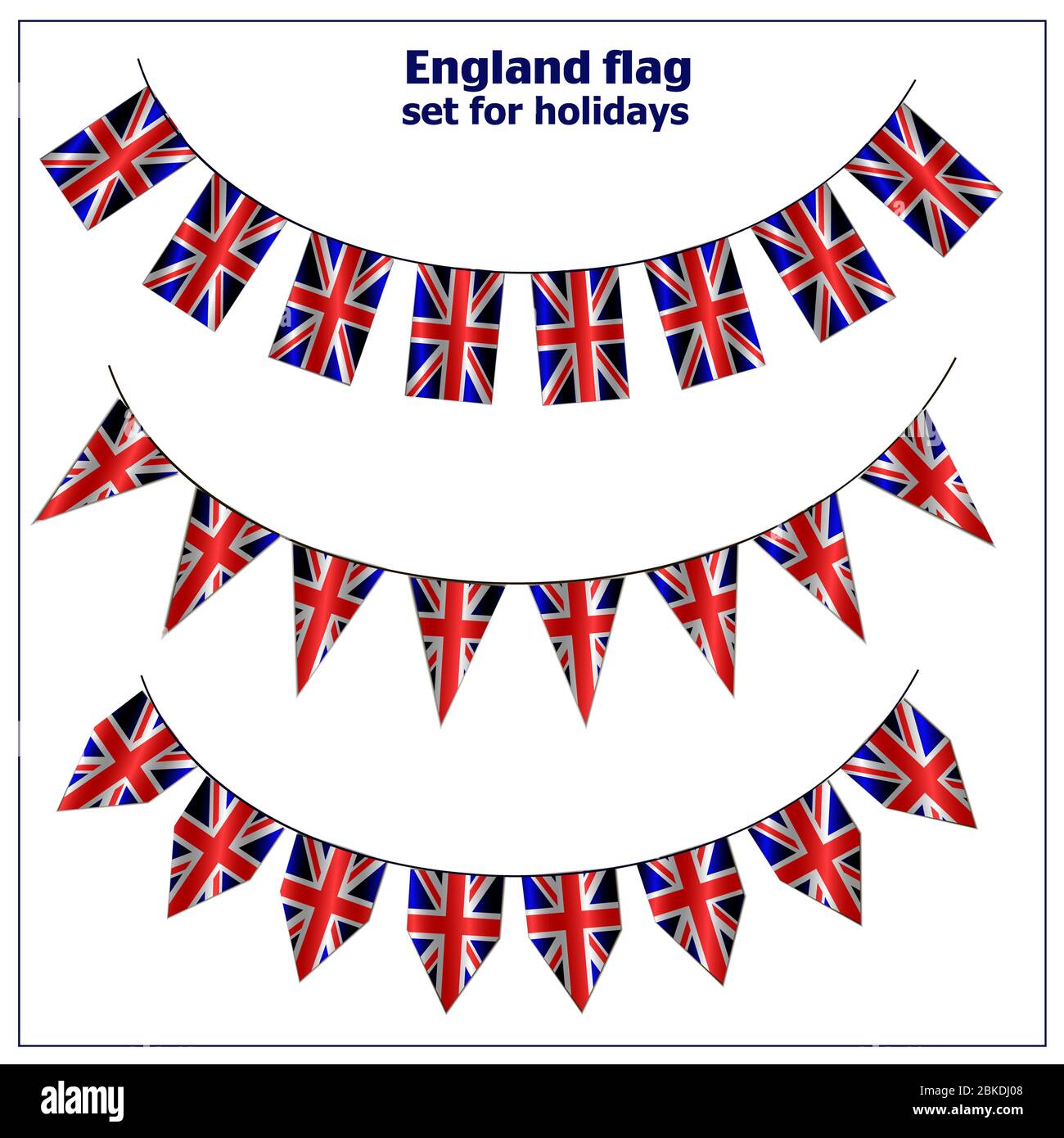 Helle Set mit Flaggen von England für Feiertage. Happy England Tag Hintergrund. Abbildung mit weißem Hintergrund. Stockfoto