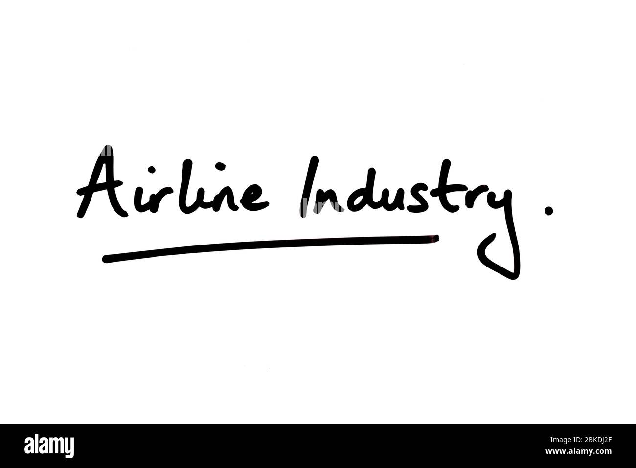 Airline Industry handschriftlich auf weißem Hintergrund. Stockfoto