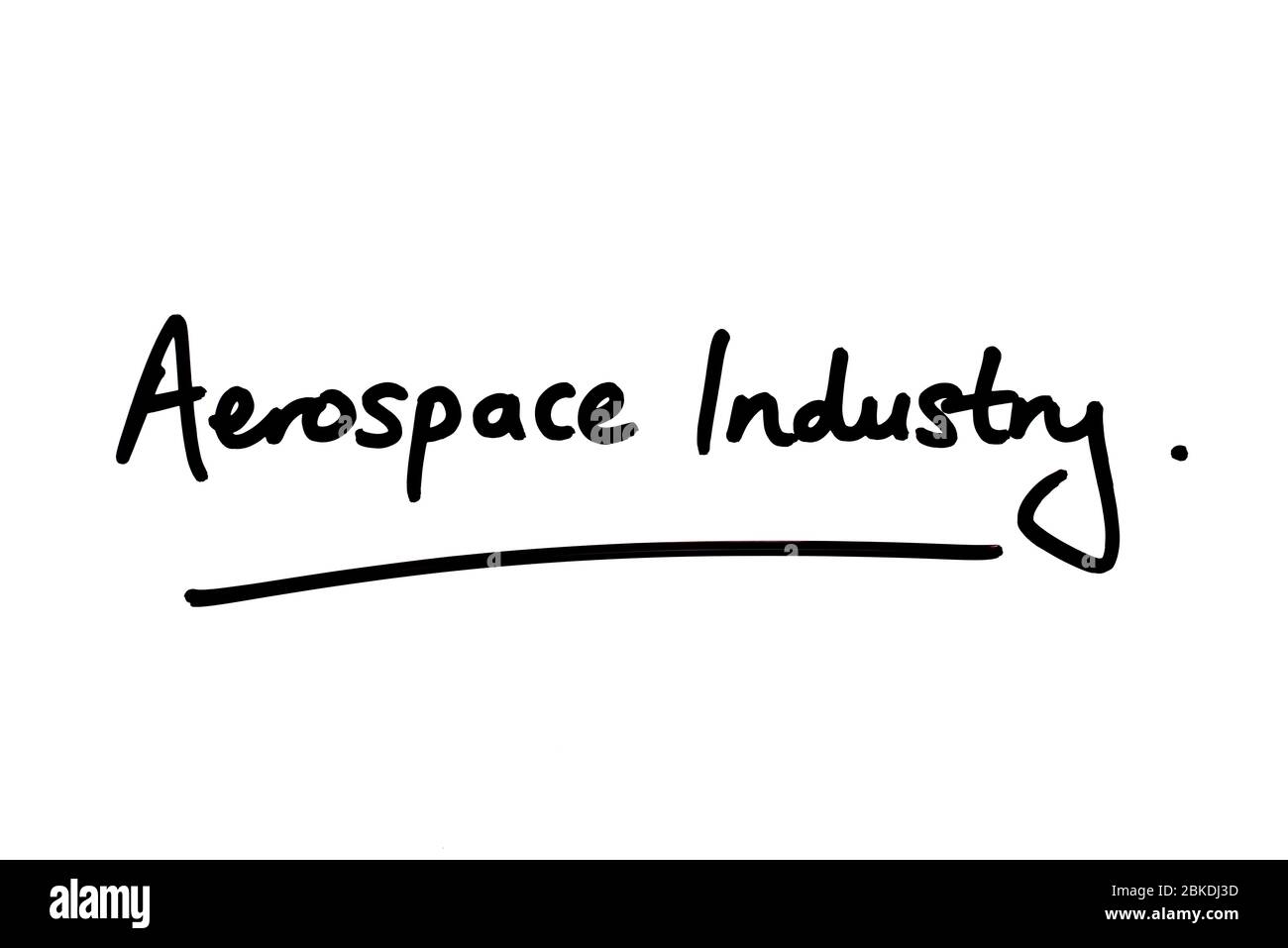 Luft- und Raumfahrtindustrie handschriftlich auf weißem Hintergrund. Stockfoto