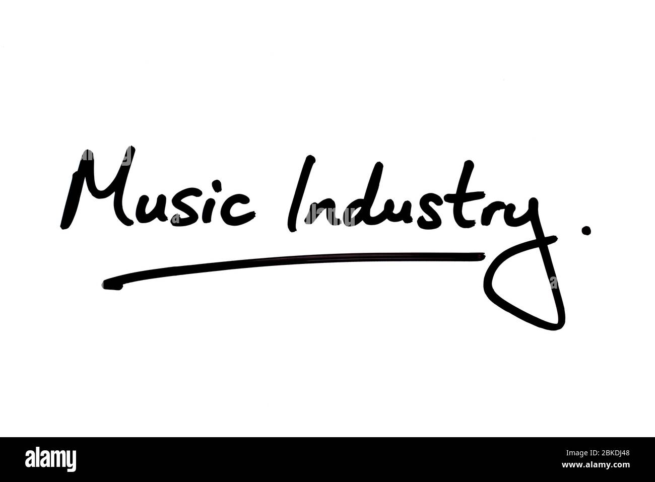 Musikindustrie handgeschrieben auf weißem Hintergrund. Stockfoto
