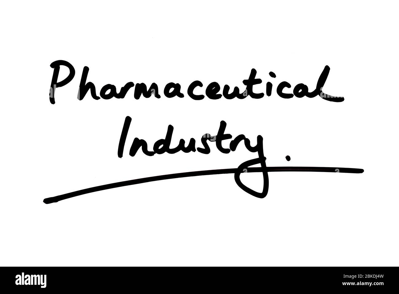 Pharmaindustrie handschriftlich auf weißem Hintergrund. Stockfoto