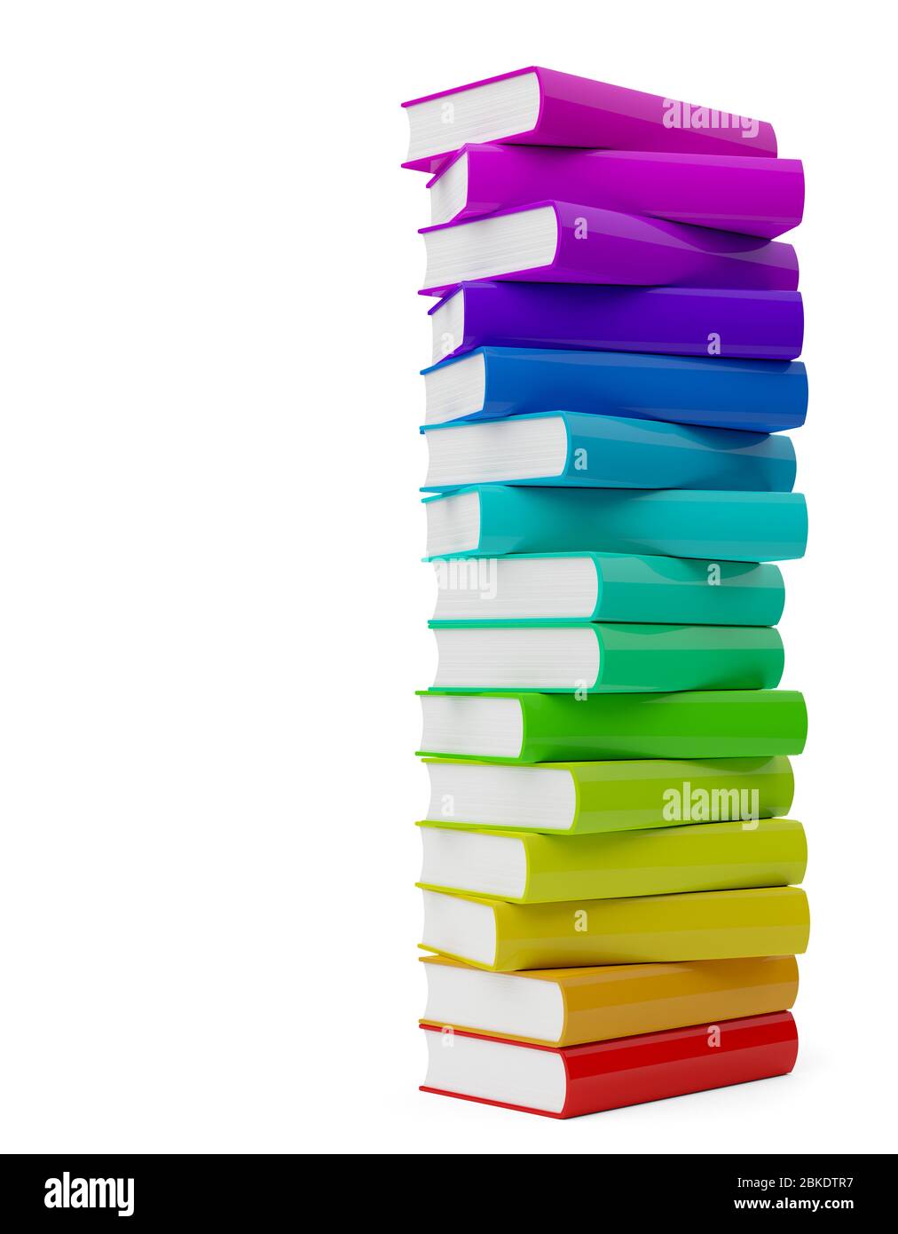 Bunte Regenbogen farbige Hardcover Bücher Stapel mit leeren Abdeckungen auf weißem Hintergrund - 3D-Illustration Stockfoto