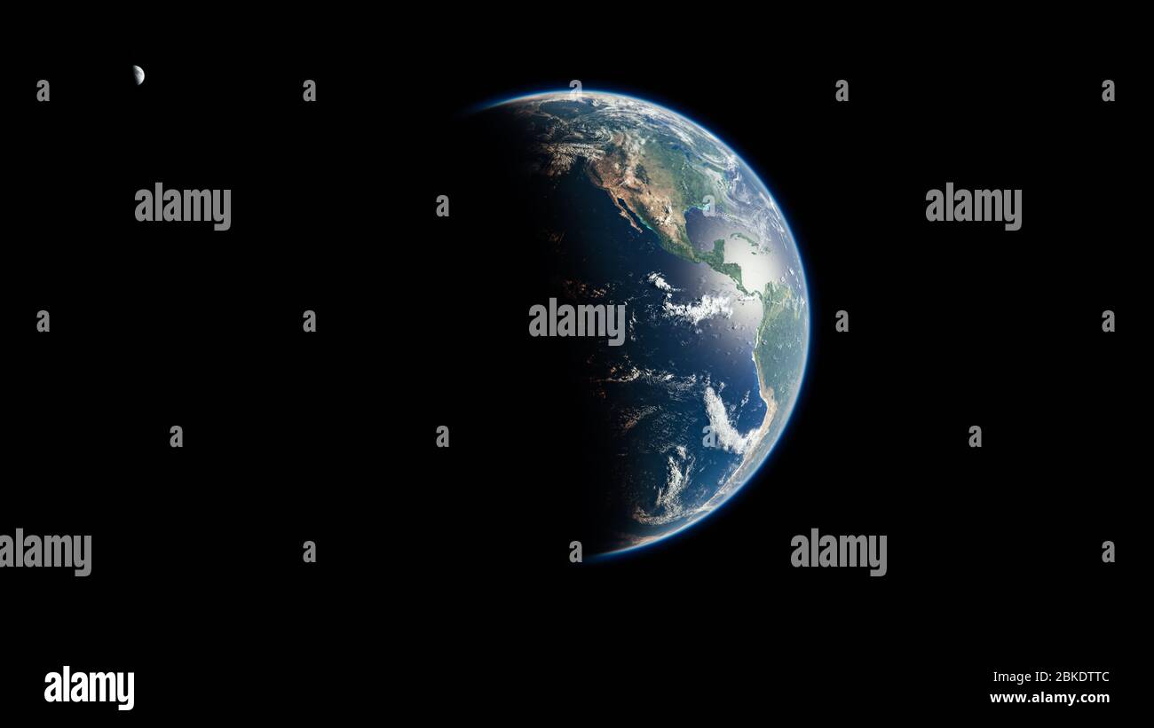 Amerika aus dem All während des Tages - Kanada, Vereinigte Staaten von Amerika und Mexiko - Planet Erde und Mond - Nordamerika und Südamerika Stockfoto